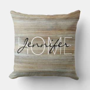Cojín Decorativo Monograma de textura de grano de madera #2