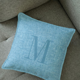 Cojín Decorativo Monograma de textura de lino azul claro