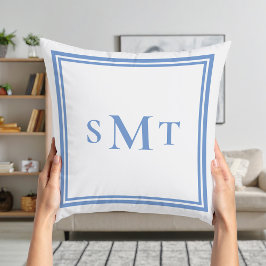 Cojín Decorativo Monograma de tres letras azul y blanco