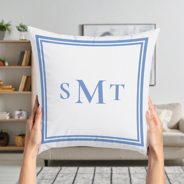 Cojín Decorativo Monograma de tres letras azul y blanco (Subido por el creador)