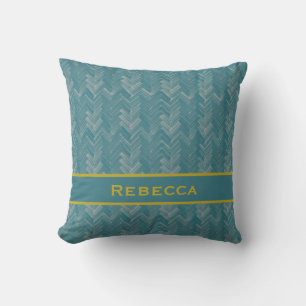 Cojín Decorativo Monograma de turquesa con patrón de herringbone de