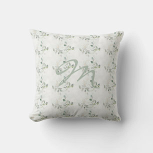 Cojín Decorativo Monograma de vegetación de eucalipto elegante