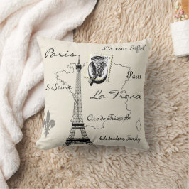 Cojín Decorativo Monograma de viaje de la torre Eiffel de la Viña P