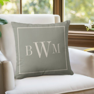 Cojín Decorativo Monograma Decorativo Suave Verde y Blanco Crema