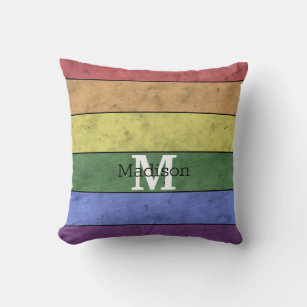Cojín Decorativo Monograma del arco iris de la bandera LGBT vintage
