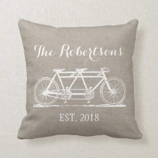 Cojín Decorativo Monograma del Boda de bicicletas de cosecha rústic