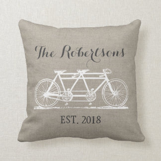 Cojín Decorativo Monograma del Boda de bicicletas de cosecha rústic
