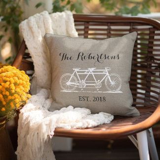 Cojín Decorativo Monograma del Boda de bicicletas de cosecha rústic