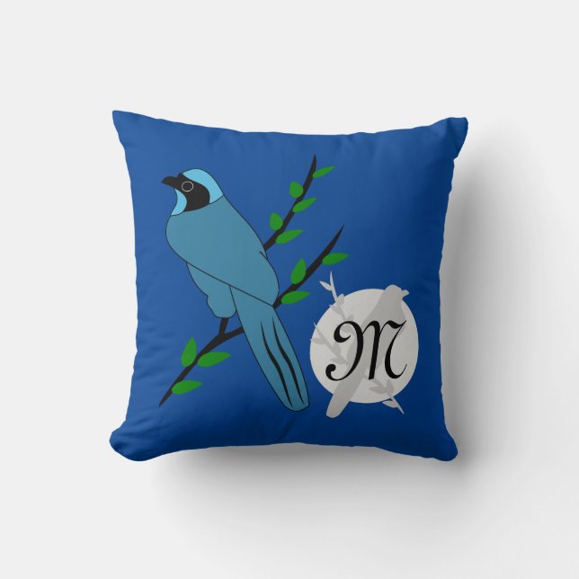 Cojín Decorativo Monograma del bonito Turquoise Jay Bird (Anverso)