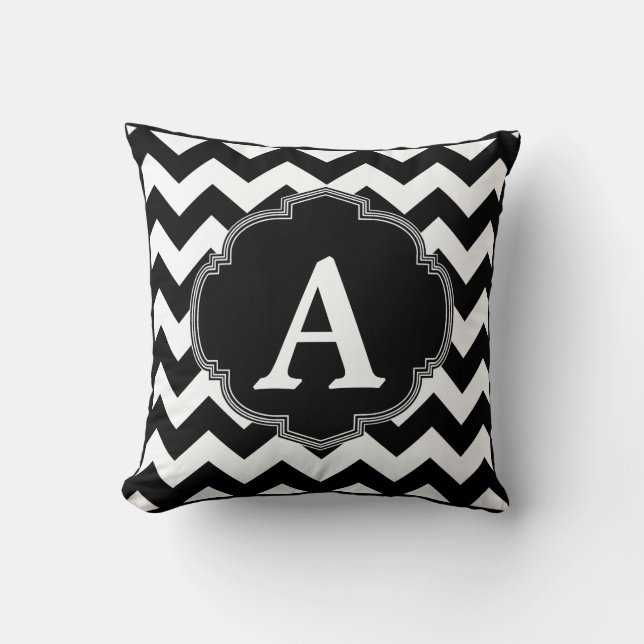 Cojín Decorativo Monograma del Chevron blanco negro (Anverso)
