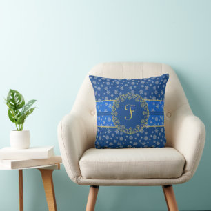 Cojín Decorativo Monograma del cielo nocturno y copos de nieve