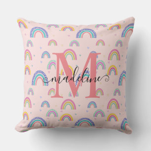 Cojín Decorativo Monograma del corazón del arcoiris rosado Pastel d