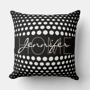 Cojín Decorativo Monograma del hogar con puntos de polka blanco