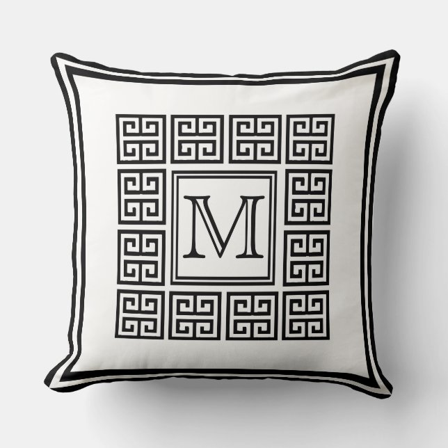 Cojín Decorativo Monograma del modelo de clave geométrica griega mo (Anverso)