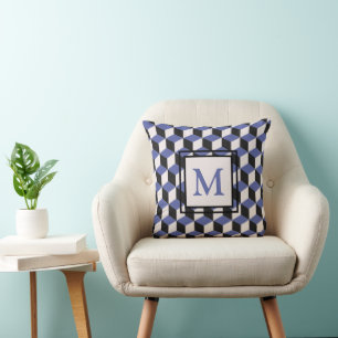 Cojín Decorativo Monograma del modelo geométrico púrpura moderno