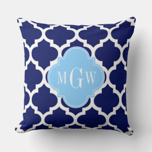 Cojín Decorativo Monograma del nombre azul cielo azul azul marino m