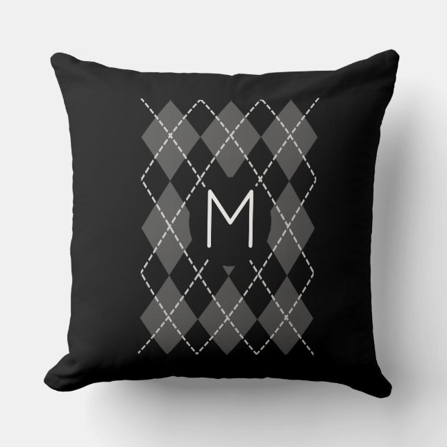 Cojín decorativo Monograma del patrón Argyle (Anverso)