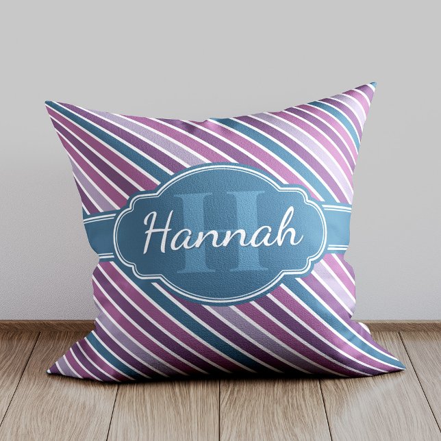 Cojín Decorativo Monograma del patrón de banda negrita Verde azulad (Subido por el creador)