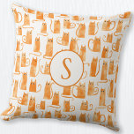 Cojín Decorativo Monograma del patrón de gato del naranja<br><div class="desc">Pequeño y lindo patrón de gato de jengibre naranja de color de agua. Arte original de Nic Squirrell. Cambie el monograma inicial para personalizarlo.</div>