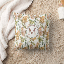 Cojín Decorativo Monograma del patrón de pampas verde y marrón