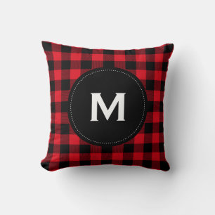Cojín Decorativo Monograma del patrón negro y rojo rústico