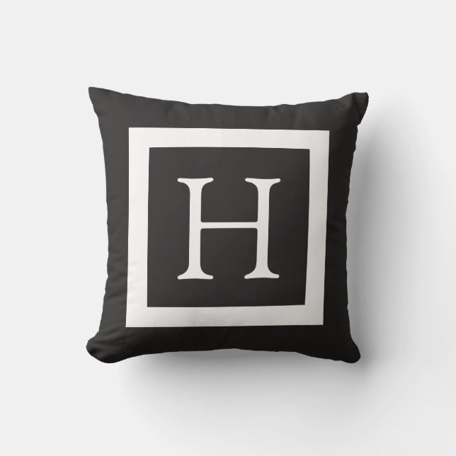 Cojín Decorativo Monograma del Personalizado blanco negro (Anverso)