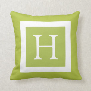 Cojín Decorativo Monograma del Personalizado blanco verde limón