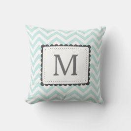 Cojín Decorativo Monograma Del Personalizado De Chevron Blanco Y Az