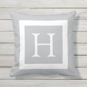 Cojín Decorativo Monograma del personalizado del blanco gris
