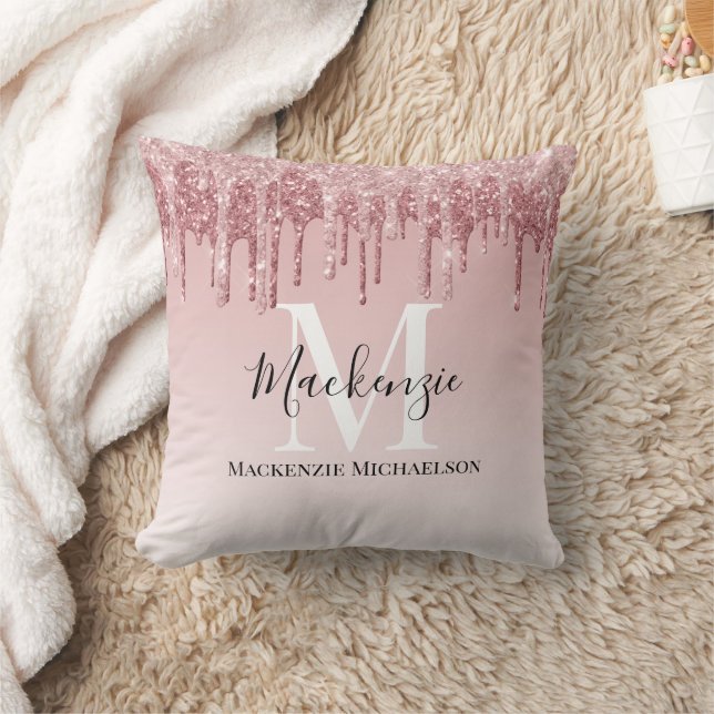 Cojín Decorativo Monograma del Purpurina de ormbre rosado Giro (Manta)