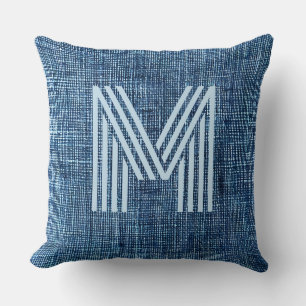Cojín Decorativo Monograma Denim inicial Rústico Azul grande