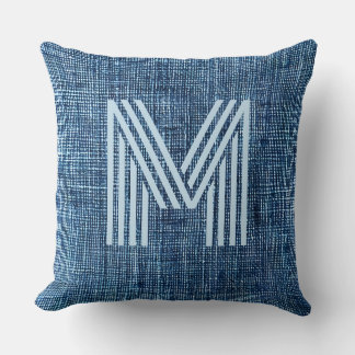 Cojín Decorativo Monograma Denim inicial Rústico Azul grande