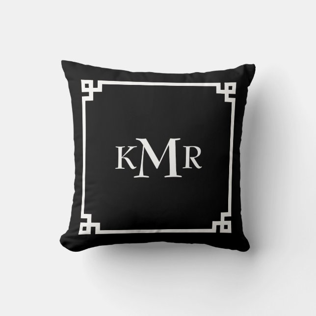 Cojín Decorativo Monograma dominante griego blanco negro del (Anverso)