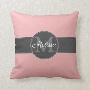 Cojín Decorativo Monograma dorado de rosa de color rosa brillante +