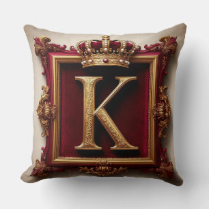 Cojín Decorativo Monograma dorado majestuoso con corona sobre terci