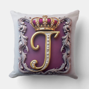 Cojín Decorativo Monograma dorado majestuoso con corona sobre terci