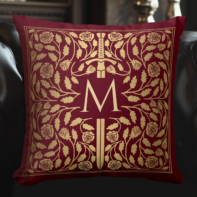 Cojín Decorativo Monograma dorado medieval rojo (Subido por el creador)