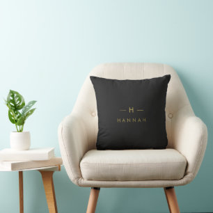 Cojín Decorativo Monograma dorado negro   Elegante Minimalista mode