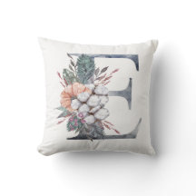 Monograma E Floral Acuarela Azul Rosa Melocotón