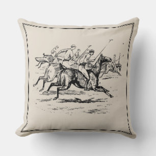 Cojín Decorativo Monograma Ecuestre Caballos de Polo Vintage