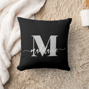 Cojín Decorativo Monograma elegante blanco negro personal