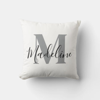 Cojín Decorativo Monograma Elegante Blanco Y Negro