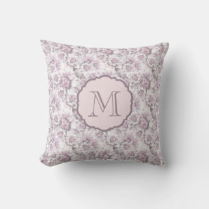 Cojín Decorativo Monograma elegante con patrón floral gris y rosa