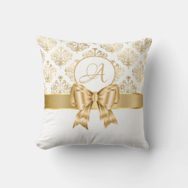 Cojín Decorativo Monograma elegante de damasco dorado
