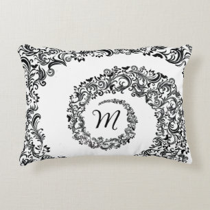 Cojín Decorativo Monograma elegante de damasco negro