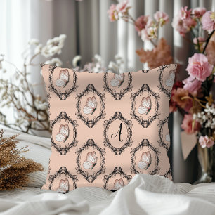 Cojín Decorativo Monograma elegante de mariposa rosa victoriano Dam