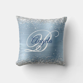 Cojín Decorativo Monograma elegante de papel de aluminio azul claro