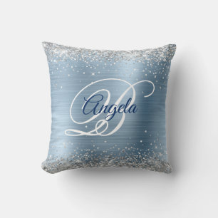 Cojín Decorativo Monograma elegante de papel de aluminio azul claro