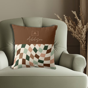 Cojín Decorativo Monograma elegante de tablero de ajedrez