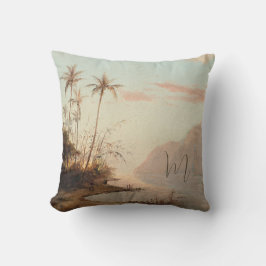 Cojín Decorativo Monograma elegante del árbol de palmas tropical